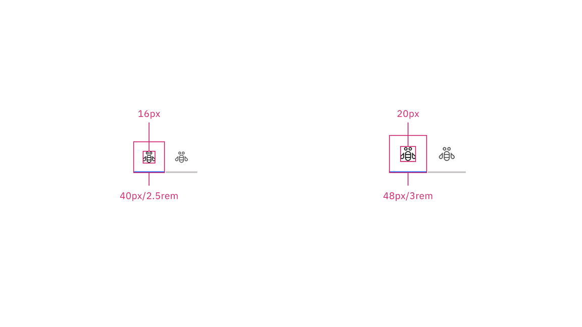 Structure and spacing measurements for line tabs in px and rem